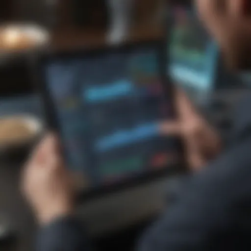 User interacting with a stock market analysis app on a tablet