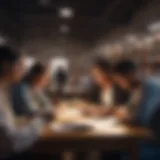 A diverse group of students in a library studying together