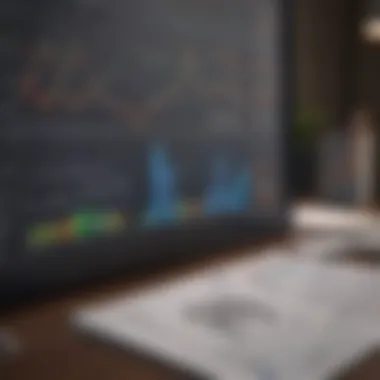 An individual analyzing a financial chart with books in the background