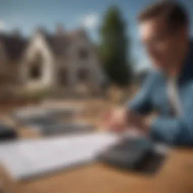 Financial Planning for Home Construction A thoughtful person reviewing their financial plan with a calculator and documents