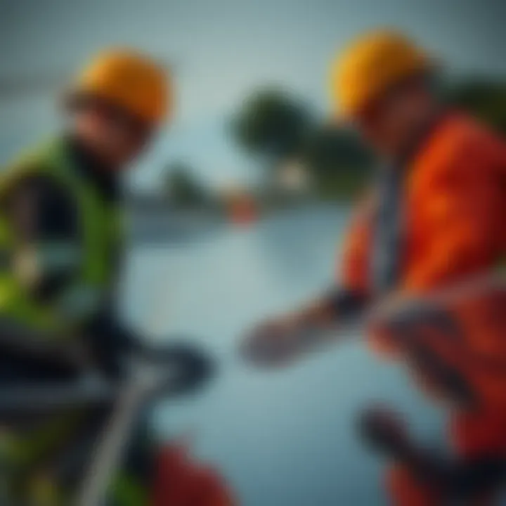 Workers collaborating in a solar energy installation