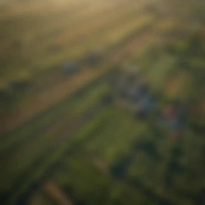 Aerial view of diverse farmland showcasing various crops