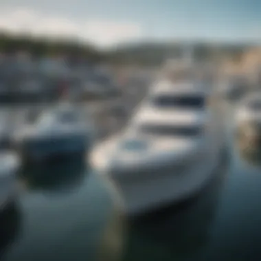 A scenic marina showcasing various boats available for purchase.