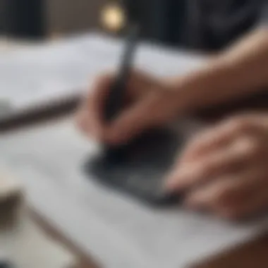 Reviewing and Verifying Tax Documents A person reviewing documents with a calculator