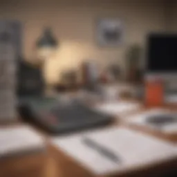 A well-organized workspace with tax documents and tools