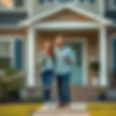 A happy couple standing in front of their new home with keys in hand